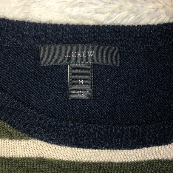 J. Crew Wool Navy and Green Striped Sweater - Picture 4 of 5